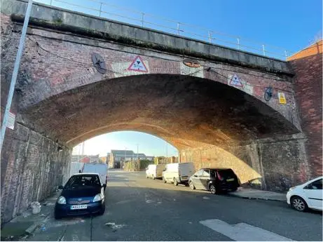 Great Howard Viaduct with vehicles parked underneath